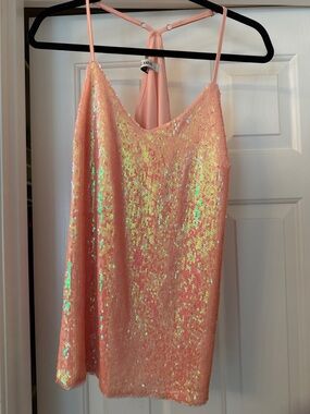 Grace Karin Iridescent Peach Sequin Spaghetti Strap Cami